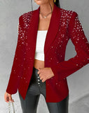 Nukty Blazer Woman Autumn Fashion Beaded Elegant Temperament Shawl Collar Plain Long Sleeve Work Blazer Coat Office Lady