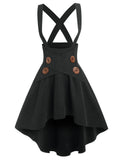 Nukty Lace Up Layered High Low Suspender Skirt Casual Streetwear Women Mid-Calf Skirts Mock Button Y2K Basic Under Dress Female Girl