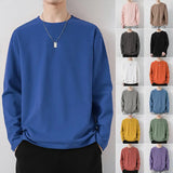 Nukty New Klein Blue Long Sleeve T-shirt Men's Spring and Autumn New Solid Color Laydown Casual Top Coat Round Neck Underlay Shirt 5xl