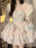 Nukty DRESS TO IMPRESS Autumn Lolita Kawaii Bow Dress Women Japanese Sweet Princess Dress Female Korean Fashion Print Cute Party Mini Dress New