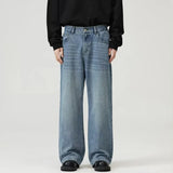 Nukty Summer Men Baggy Denim Jeans Male New Fashion Wash Straight Wide Leg Casual Trousers High Street Hot Sale Loose Trousers
