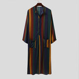 Nukty Men's Muslim Long Sleeve Cotton Striped Robes Islamic Arabian Kaftan Suit Middle East Dubai Abaya Retro Spring Clothing 2025 New