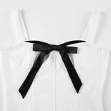 Nukty Contrast Bow Stitching Crop Top Vintage y2k Sleeveless Slim-fitting Corset Tops Women Korean Style Tees Summer Streetwear