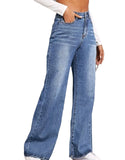 Nukty Blue Jeans for Women Wide Leg Pants Straight Long Pant Denim Trousers High Waist Y2k Loose Elegant Trouser Autumn Spring