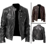 Nukty Mens Fashion Leather Jacket Slim Fit Stand Collar PU Jacket Male Anti-wind Motorcycle Lapel Diagonal Zipper Jackets Men