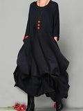 Nukty Women Winter Solid Round Neck Slouchy Asymmetrical Hem Midi Dress Long Sleeve Dress Winter Dress Casual Party Dresses