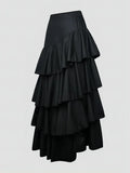Nukty Women's High Waist Layered Ruffle Maxi Cake Skirt Elegant Party Wedding Guest Y2K Solid Vintage Black Solid A Line Skirts
