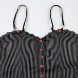 Nukty Vintage Contrast Button Stitching Camis Women Causal Slim-fitting Sleeveless Slit Crop Top Summer Retro Striped Print Tee