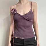 Nukty Vintage Solid Strap Top Retro Floral Stitching Sleeveless Slim-fitting Crop Tops Women Summer Casual Knitted Tees Grunge