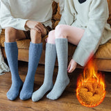 Nukty  Unisex Candy Coral Fleece Long Socks Women Plush Winter Warm Thick Thigh Stockings Lolita Thigh High Home Sleep Floor Sock