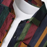 Nukty Spring and Autumn Men's Street Colorful Vertical Stripes Loose Relaxed Polo Collar Single Breasted Long Sleeve Shirt New