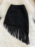 Nukty Womern High Waist Fringed Short Skirt Women's Summer  New Style Black Irregular Elastic Hip Skirt Anti-glare Skirt