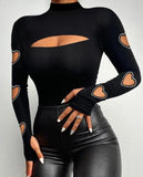 Nukty Fashion Woman Blouses Shirt Sexy Beaded Decor Cutout Long Sleeve Skinny Top T-Shirts Pullover Tops Autumn Winter New Casual