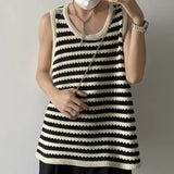 Nukty American Vintage Striped Knit Vest Men's Summer Outerwear Niche Design Loose-fit Casual Shoulder Vest Top