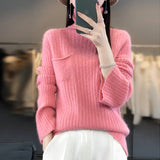 Nukty Pure Mink Cashmere Sweater Women,High Pile Neck Knit Jumper,Wide Strip Large Size Long Sleeves,Autumn,Hot Sale