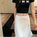 Nukty White Satin Long Skirt Women vintage elegant Low Waist A-line Slim Silk sexy Y2k Midi Skirt Summer Party Skirts