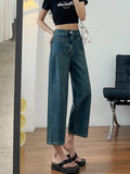Nukty Women Jeans New Straight Leg Wide Streetwear High Waist Boyfriend Pockets Denim Trousers Cargo Pants Japanese Y2k