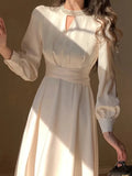 Nukty Elegant French Satin Vintage Midi Dress Spring New Office Lady Lace-up Long Sleeves Slim Wasit Korean Chic Vestidos Basics