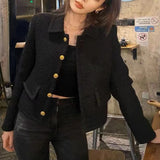 Nukty Black Short Small Fragrance Coat Female Wool Tweed Small Fragrant Elegant Women Tops 2024 Autumn Korean Chic Temperament Jackets