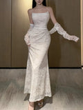 Nukty Sexy Women Elegant Bodycon Slim Lace Dress Vintage Casual Backless Evening Party Dresses Female Fashion Long Robe Clothes Autumn