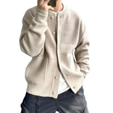Nukty Autumn Winter Thick Warm Sweater Coat Men's Round Neck Knitted Cardigan Single-breasted Solid Sweater Casual Loose Coat Men