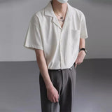 Nukty Summer Men's Clothing Light Luxury Suit Neck Shirt Korean Striped Short Sleeve Button-down Retro Fashion Streetwear Leisure