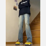 Nukty Men Fall High Street Fashion Brand Port Wind Straight Slim Version Pants American Vibe Micro Cropped Pants Retro Blue Jeans