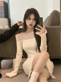 Nukty Slim Bodycon Y2k Mini Dress Female Party Casual One Piece Dress Korean Fashion Spring French Elegant Knitted Dress Woman