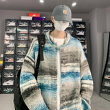 Nukty Striped Cardigan Sweater Men Korean Knitted Sweater Pullover Harajuku Hip Hop Streetwear Loose Knitwear Coat Male Clothes