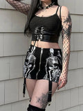 Nukty Skull Graphic Mall Gothic Aesthetic Mini Skirts Grunge Punk Low Raise Emo Sexy Skinny Skirt Zip Up Fashion Alt Clothes