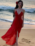 Nukty Sexy Spaghetti Strap Womens Dresses Elegant Backless V-neck Ruffles Evening Party Long Dress Beach Casual Robe Female Outfits