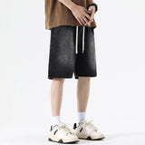 Nukty Summer Men Popular Daily Simple Shorts Male Classic Knee Lenght Denim Short Pants Comfortable Elastic Waist Casual Short Jeans