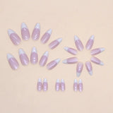 Nukty 24Pcs Aurora French Finished Fake Fingernails Long Stiletto False Nails Almond Spike Head Press on Nails Manicure Nail Supplies