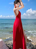 Nukty Sexy Pleated Silk Fashionable Slimming Split Dresses Photography Supernatural Desert Open-Back Dress Women Elegant Long New