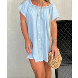 Nukty Shirt Dress Denim Jeans Dresses Women Off Shoulder Slash Neck Blue Tassel Single Breasted A Line Mini Vestidos Streetwear