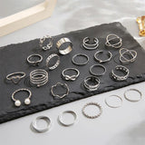 Nukty 22PCS/Set Vintage Silver Color Metal Infinity Heart Cross Rings for Women Female Geometric Twist Metal Ring Set Fashion Jewelry