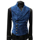 Nukty Vintage Red Suede Suit Vest Men Waistcoat Stand Collar Solid Color Double Breasted Slim-Fit Vest Steampunk Gilet Homme