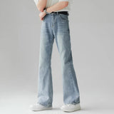 Nukty Men Comfortable Baggy Commute Jeans Male Fashion Casual Bell Bottom Denim Pants Korean Simple Vintage Straight Denim Trousers