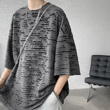 Nukty Summer Chic Fashion Holes T-Shirts For Men Clothing Short Sleeve O-Neck Loose Casual Solid Color Tee Shirt Homme Streetwear