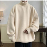 Nukty Autumn Winter Polo/Turtle Neck Sweater Idle Style Thickened Loose-Fit Vintage Knitted Top For Casual Scene Men's Base Layer Top
