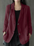 Nukty Vintage Summer Lapel Neck Long Sleeve Work Suits Blazer Women Casual Solid Cotton Blazer Elegant Cardigan Thin Coats