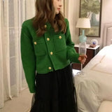 Nukty Knitted Cardigan French Vintage Gold Buttons Sweater Women Autumn Winter Luxury Short Straight Coat Knitwear Green Red