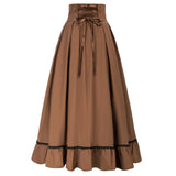 Nukty Women Renaissance Swing Skirt High Waist Ruffled Hem Maxi Skirt Vintage Long Length Skirts With Pockets Office Workwear A20