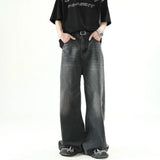 Nukty Men Loose Casual Denim Pants Male Fashion Casual High Waist Straight Wide Leg Trousers High Street Baggy Denim Long Pants