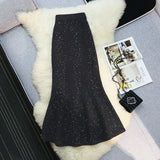 Nukty skirt outfits winter Vintage Sequined Thick Knitted Skirts for Women Autumn Winter Fashion Solid Color High Waist Fishtail Long Skirts