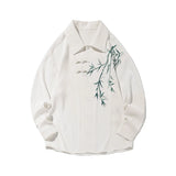 Nukty Plus Size 5XL-M Fashion Button Embroidered Ethnic Style Shirt Long Sleeve Loose Casual Traditional Chinese Clothing for Men