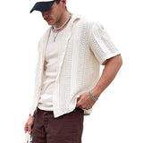 Nukty Vintage Embroidery Knitting Mens Shirts Summer Beach Fashion Loose Short Sleeve Knit Tops For Men New Casual Knitted Cardigans