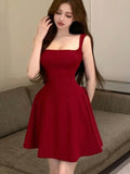 Nukty Korean Sweet Mini Dress for Women Elegant Spaghetti Strap Slash Neck Sleeveless Birthday Party Dresses A-line Short Vestidos New