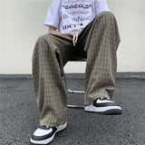 Nukty Summer/Autumn Plaid Pants Men Loose Casual Straight Trousers for Male/Female Harajuku Hip-hop Streetwear Wide-leg Mopping Pants