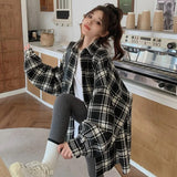 Nukty Grunge Oversized Checkered Shirt for Women Long Sleeve Collared Button Up Shirt Jacket Ladies Outfit